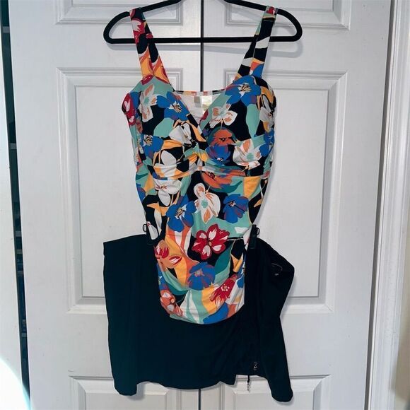 Anne Cole Women's Plus Size 22W Floral two-Piece Swimsuit Multicolor Twist Front - Picture 9 of 13